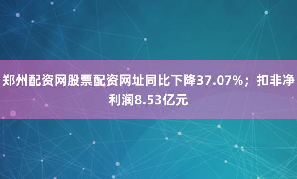 郑州配资网股票配资网址同比下降37.07%;扣非净利润8.53亿元