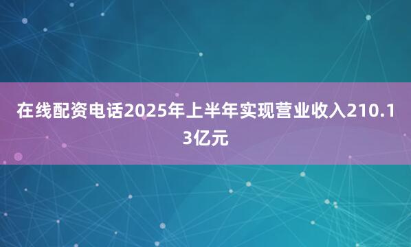 在线配资电话2025年上半年实现营业收入210.13亿元