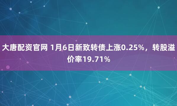 大唐配资官网 1月6日新致转债上涨0.25%，转股溢价率19.71%